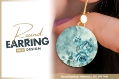 Teal roses watercolor circle floral background round earring Product Image 1