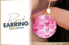 Watercolor pink hearts pattern round earring png Product Image 1