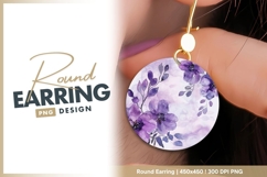 Purple watercolor flowers round earring png design Product Image 1