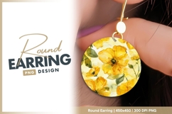 Yellow floral watercolor seamless round earring png Product Image 1