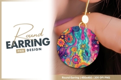 Vibrant abstract floral design round earring png Product Image 1