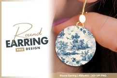Blue toile pattern with landscape and birds round earring Product Image 1
