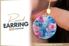 Pink and blue floral watercolor circle round earring png Product Image 1