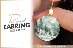 Wolf in winter forest with full moon Round Earring Product Image 1