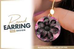 Glamorous black flower with pink splatters Round Earring Product Image 1