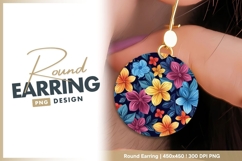 Colorful floral illustration design round earring png Product Image 1