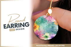 Watercolor flower background round earring png Product Image 1