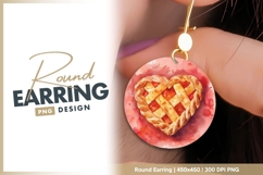 Heart shaped strawberry pie watercolor round earring png Product Image 1