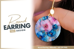 Pink blue flowers alcohol ink circular artwork round earring Product Image 1