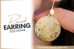 Wildflower arrangement on textured paper round earring png Product Image 1