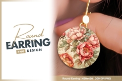 Pink peony flower round earring png design Product Image 1