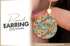 Watercolor floral pattern round earring png Product Image 1