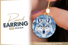 Winter wolf portrait with snowflakes Round Earring Product Image 1