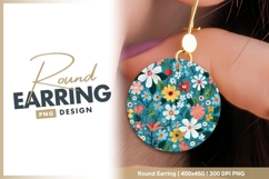 Vibrant floral pattern on teal background round earring png Product Image 1
