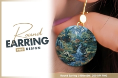 Embroidered roundel landscape waterfall round earring png Product Image 1