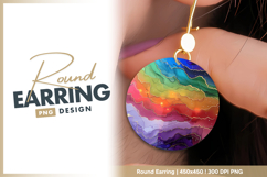 Rainbow alcohol ink with gold veins abstract Round Earring Product Image 1