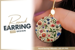 Embroidered colorful floral textile design round earring png Product Image 1