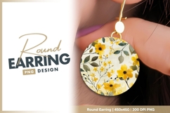 Woman wearing round earring png with floral design Product Image 1