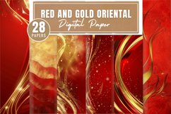 Red and Gold Oriental Digital Paper Bundle Product Image 1