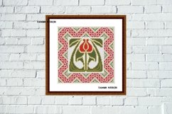 Red Art nouveau flower vintage cross stitch pattern - Tango Stitch