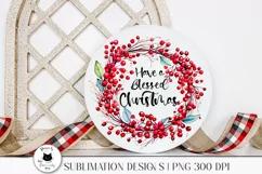 red berry wreath sublimation design shown on a sign