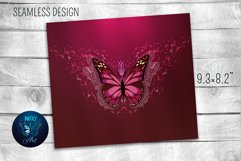Red butterfly tumbler wrap sublimation design with on dark burgundy gradient seamless background.  20 oz skinny tumbler full wrap png files for download.
