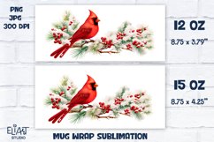 Red Cardinal Mug Sublimation. Winter Theme Design for 12 and 15 OZ Mugs. Compatible with Cricut Mug Press