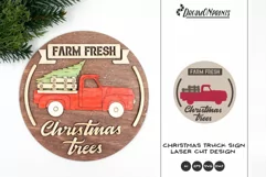 Red Christmas Truck Sign | Round Sign Laser Cut Design Product Image 1