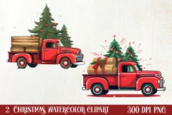 Red Christmas Truck Sublimation Clipart, Christmas PNG Product Image 1
