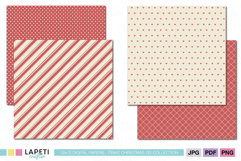 Elegant Christmas scrapbook paper bundle in red and cream tones featuring classic stripe, dot, heart, and lattice patterns for holiday projects.