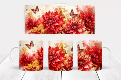 Red Flowers Mug Wrap Sublimation | Dahlia Flowers Mug Print Product Image 2