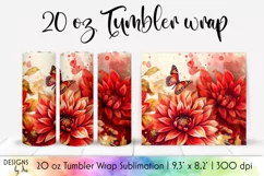 3d Red Dahlia Flower Tumbler Wrap Sublimation Product Image 1
