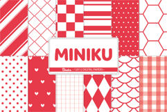 Red digital paper pack with coordinated printable patterns for crafts