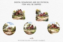 Red Farm Barn Landscape Field House Watercolor Clipart PNG  Transparent Print for invitation t-shirt designs sublimation kids printable digital