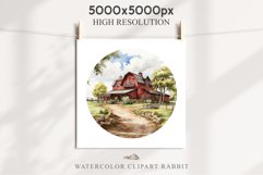 Red Farm Barn Landscape Field House Watercolor Clipart PNG  Transparent Print for invitation t-shirt designs sublimation kids printable digital