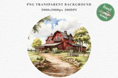 Red Farm Barn Landscape Field House Watercolor Clipart PNG  Transparent Print for invitation t-shirt designs sublimation kids printable digital