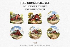 Red Farm Barn Landscape Field House Watercolor Clipart PNG  Transparent Print for invitation t-shirt designs sublimation kids printable digital