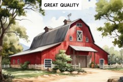 Red Farm Barn Landscape Field House Watercolor Clipart PNG  Transparent Print for invitation t-shirt designs sublimation kids printable digital