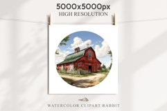 Red Farm Barn Landscape Field House Watercolor Clipart PNG  Transparent Print for invitation t-shirt designs sublimation kids printable digital