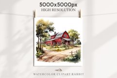 Red Farm Barn Landscape Field House Watercolor Clipart PNG  Transparent Print for invitation t-shirt designs sublimation kids printable digital