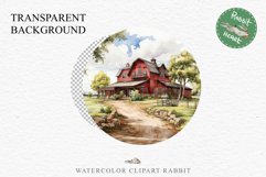 Red Farm Barn Landscape Field House Watercolor Clipart PNG  Transparent Print for invitation t-shirt designs sublimation kids printable digital