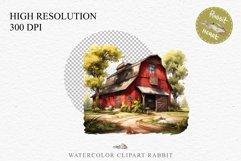 Red Farm Barn Landscape Field House Watercolor Clipart PNG  Transparent Print for invitation t-shirt designs sublimation kids printable digital