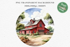 Red Farm Barn Landscape Field House Watercolor Clipart PNG  Transparent Print for invitation t-shirt designs sublimation kids printable digital