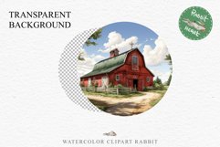 Red Farm Barn Landscape Field House Watercolor Clipart PNG  Transparent Print for invitation t-shirt designs sublimation kids printable digital