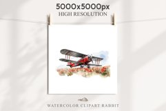 Red Farm Biplane Watercolor Clipart PNG Scrapbooking Nursery Transparent Print for invitation t-shirt designs sublimation kids printable digital