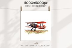 Red Farm Biplane Watercolor Clipart PNG Scrapbooking Nursery Transparent Print for invitation t-shirt designs sublimation kids printable digital