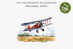 Red Farm Biplane Watercolor Clipart PNG Scrapbooking Nursery Transparent Print for invitation t-shirt designs sublimation kids printable digital