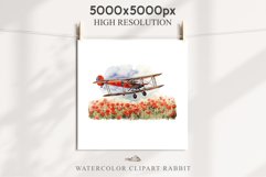 Red Farm Biplane Watercolor Clipart PNG Scrapbooking Nursery Transparent Print for invitation t-shirt designs sublimation kids printable digital