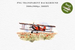 Red Farm Biplane Watercolor Clipart PNG Scrapbooking Nursery Transparent Print for invitation t-shirt designs sublimation kids printable digital