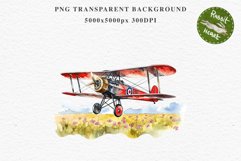 Red Farm Biplane Watercolor Clipart PNG Scrapbooking Nursery Transparent Print for invitation t-shirt designs sublimation kids printable digital